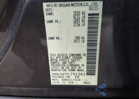 2015 Nissan Altima 2.5 Sv из США, поврежденный, VIN 1N4AL3AP7FC291361